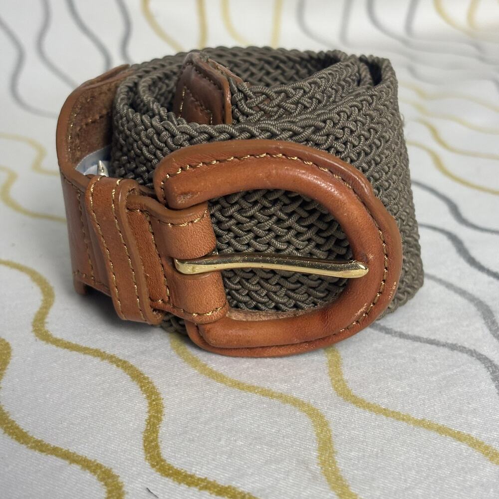 Lands End Women’s French Walnut Wide Nylon Leather Dress Belt Medium Boho Dress